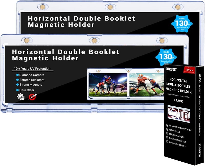 RIXUGIT 2-Pack Booklet Magnetic Card Holders - 187mm One Touch Magnetic Booklet Card Holder, Horizontal Booklet One Touch, 130PT Booklet Magnetic Case, Collection Display Frame，Inner Size 7.32"x2.56"x0.15" - Image 1